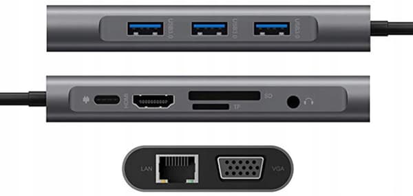 USB-C Hub-adapter HDMI 4K, VGA, Gigabit LAN, 3x USB 3.0, microSD och PD