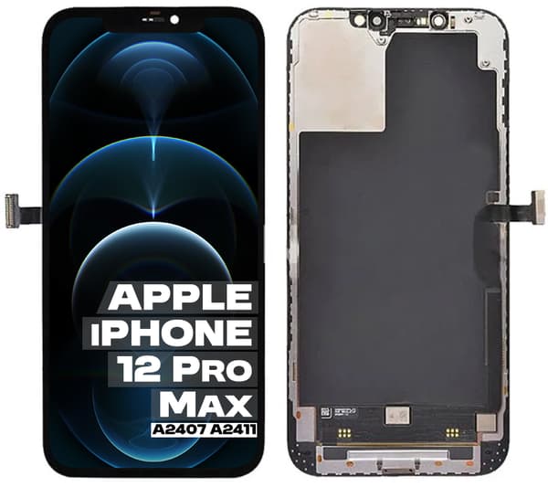 Original OLED-skärm med touch för iPhone 12 Pro Max, svart, med bytt glas