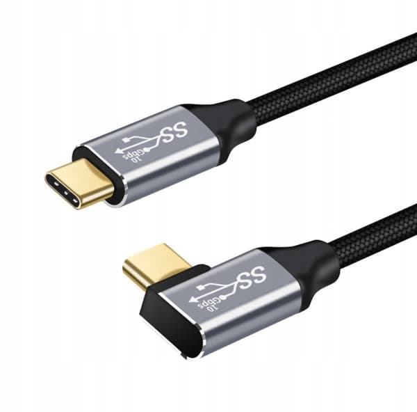 Vinklad USB-C till USB-C-kabel 3 m, 100 W, PD 3.0, QC 4.0, 10 Gbps