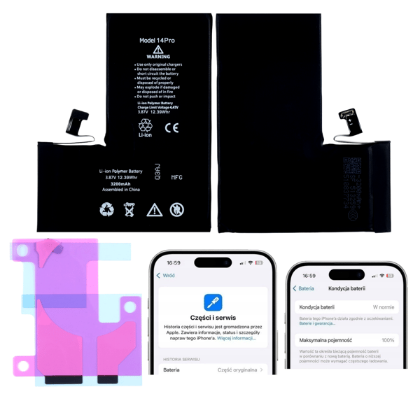 REPART Batteri för iPhone 14 Pro, 3200 mAh, diagnostiserbart med självhäftande tejp