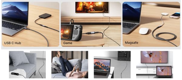 JSAUX USB-C 3.2-förlängare 100W 5A 10Gbps iPhone MacBook iPad Magsafe 4k 60Hz 2m