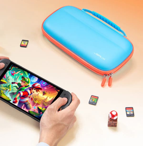 Blå JSAUX ultratunt lättviktsfodral för Nintendo Switch 2-konsolen