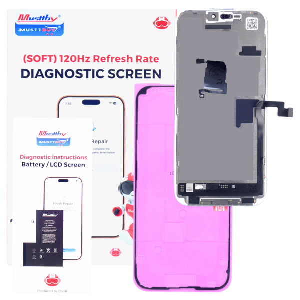 Skärm till iPhone 15 Pro Max Soft OLED 120 Hz med Diagnostic Flex