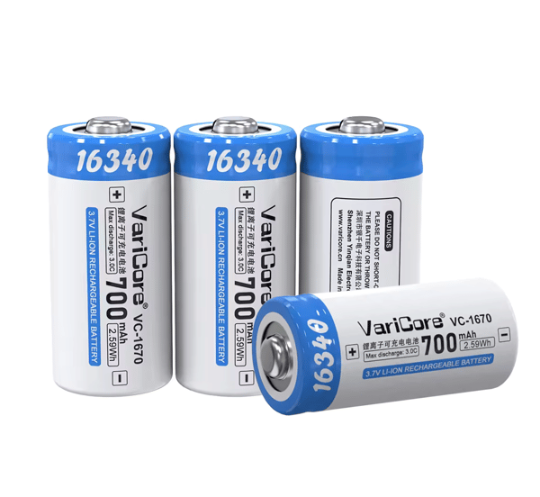 VariCore VC-1670 Plus 16340 Li-ion-batteri 3,7 V 700 mAh med utstickande pluspol