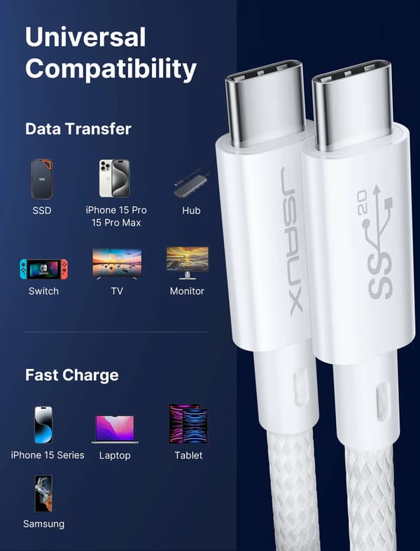 JSAUX USB-C till USB-C-kabel USB 3.2 Gen 2, 100 W, 4K, 1 m