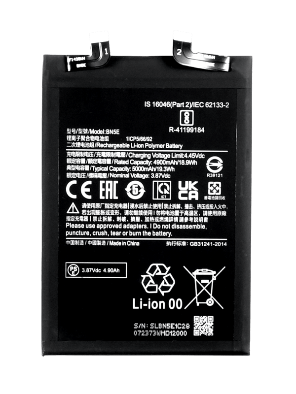 Batteri BN5E 4900 mAh för Xiaomi Redmi Note 11E Pro/Poco X4 Pro 5G med monteringstejp