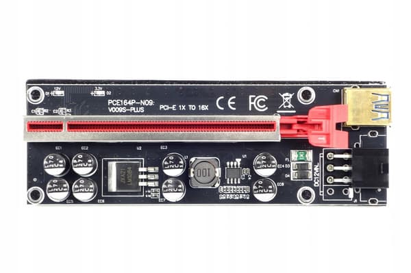 PCIe Riser 1x till 16x USB 3.0 SATA/6-pin 009S PLUS, 8 kondensatorer