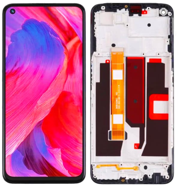 Original LCD-display med pekskärm för OPPO A74 5G CPH2197, renoverad, svart ram