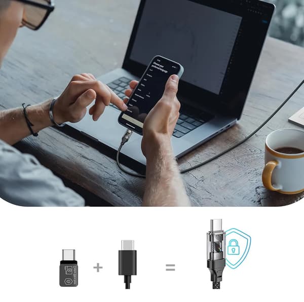 Transparent datablockerare JSAUX USB-C till USB-A-kabel 2m