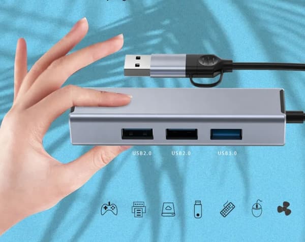 USB-C/USB-A HUB med RJ45 LAN 100 Mbps och USB 3.0, 2x USB-portar