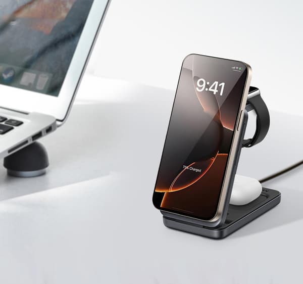 Trådlös laddare 3-i-1 15 W för iPhone, Apple Watch och TWS-hörlurar