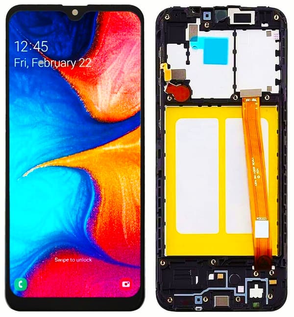 Original renoverad LCD-display med pekskärm för Samsung Galaxy A20e A202F, IPS, svart ram