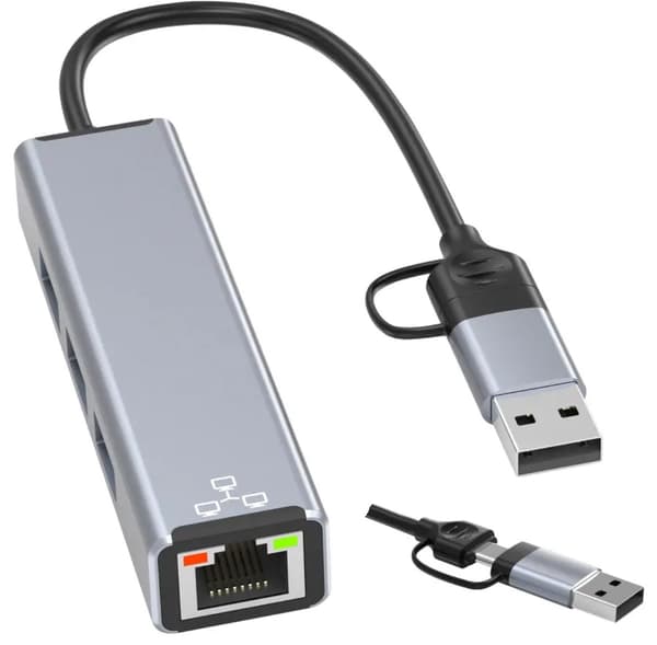 USB-C/USB-A HUB med RJ45 LAN 100 Mbps och USB 3.0, 2x USB-portar