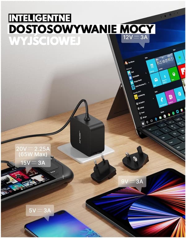 JSAUX strömadapter USB-C 65W Reseadaptrar US UK EU Plug