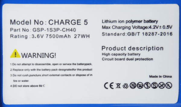 Batteri till JBL Charge 5, GSP-1S3P-CH40, 7500 mAh, 3,6 V