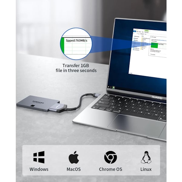USB 3.0-adapter JSAUX till SATA III 2,5" SSD/HDD