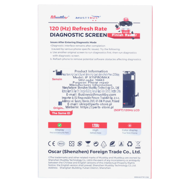 Skärm till iPhone 15 Pro Max Soft OLED 120 Hz med Diagnostic Flex