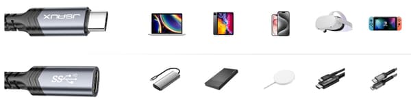 JSAUX USB-C 3.2-förlängare 100W 5A 10Gbps iPhone MacBook iPad Magsafe 4k 60Hz 2m