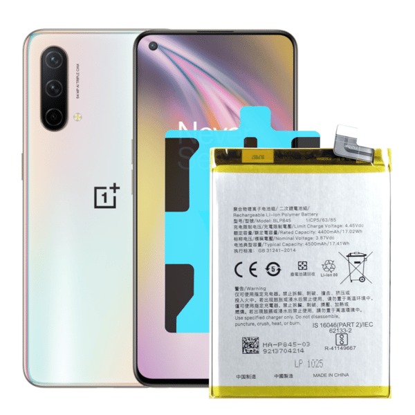 Batteri för OnePlus Nord CE 5G BLP845, 4500 mAh, med monteringstejp