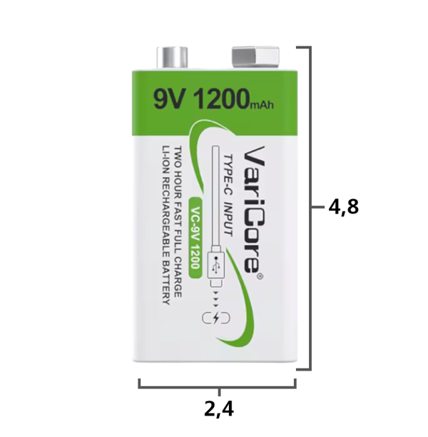 VariCore VC-9V 1200-USB Li-ion-batteri 9 V, 1200 mAh
