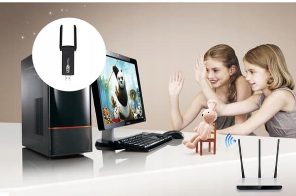 WiFi USB-adapter 1200 Mbps Dual Band 2,4/5 GHz USB 3.0 med dubbla antenner