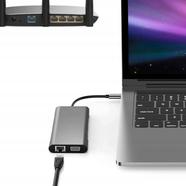 USB-C Hub-adapter HDMI 4K, VGA, Gigabit LAN, 3x USB 3.0, microSD och PD