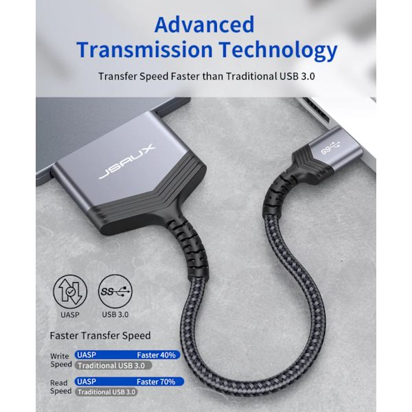 USB 3.0-adapter JSAUX till SATA III 2,5" SSD/HDD