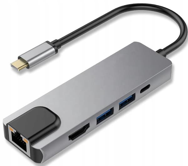 USB-C-hubb 5-i-1 med HDMI 4K, Gigabit Ethernet, 2 USB 3.0-portar och 87 W PD