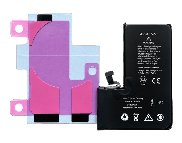 Batteri till iPhone 15 Pro, 3420 mAh, hög kapacitet, programmerbart, utan felmeddelande