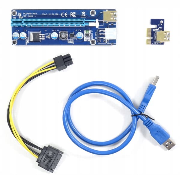PCIe Riser 1x till 16x USB 3.0, SATA/6-pin, modell 009S, 8-pack