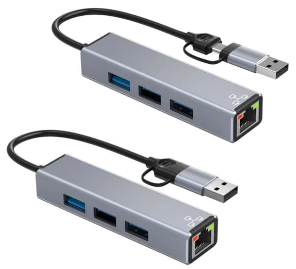 USB-C/USB-A HUB med RJ45 LAN 100 Mbps och USB 3.0, 2x USB-portar