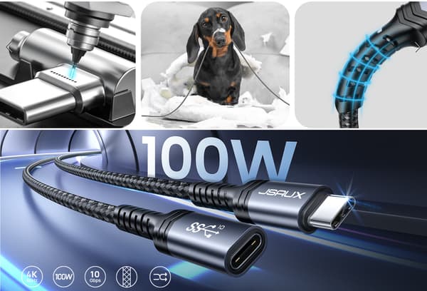 JSAUX USB-C 3.2-förlängare 100W 5A 10Gbps iPhone MacBook iPad Magsafe 4k 60Hz 2m