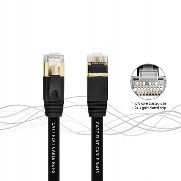 Platt SFTP-nätverkskabel CAT7 RJ45, 10 m, svart