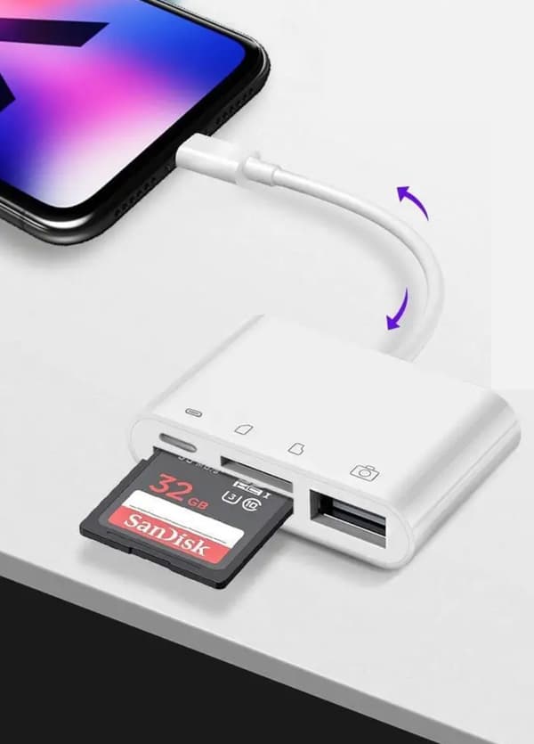 Lightning-adapter med SD/microSD-kortläsare och USB 3.0 för iPhone och iPad