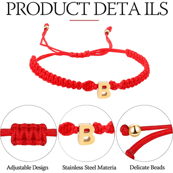 Armband i rostfritt stål med handvävd röd tråd