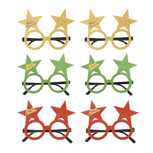 Glitter julglasögon (6 st), jullövstjärna star