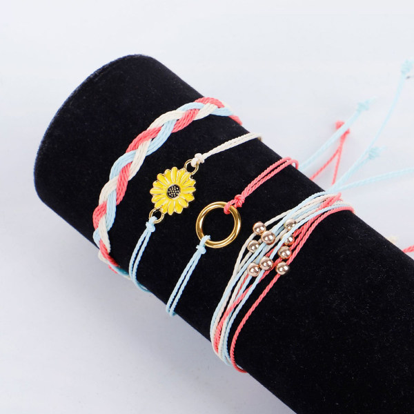Litet Daisy- set, handvävt armband av vaxpärlor