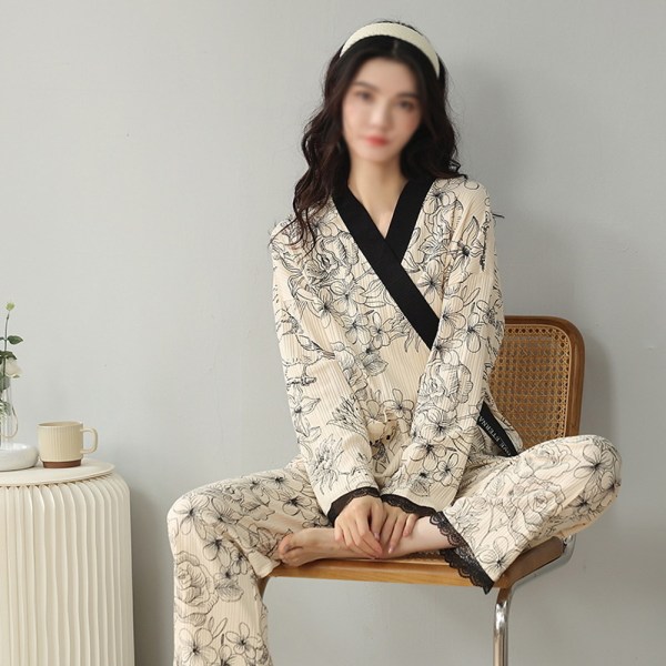 Pyjamas Set för Kvinnor Långärmad Sovkläder Nattkläder Set 2