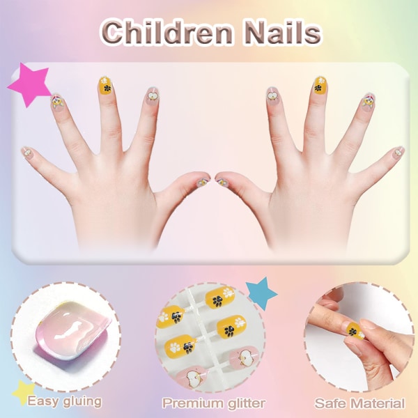 6 set Barn Naglar Barn Fake Nails Kort Cover False