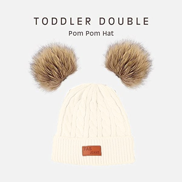 Toddler Hat， Färg Vinter Dubbel Pom Pom Stickad Mössa