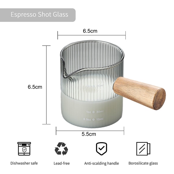 Espresso Shot Glass, Espresso mätkopp med trähandtag, Mät