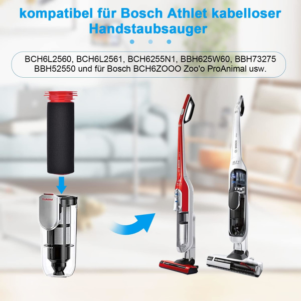 Paket med 3 tvättbara reservdelsfilter för Bosch handdammsugare påslösa tillbehör skumfilter för Bosch Athlet Lithium Power 25.2 v BCH6L2560