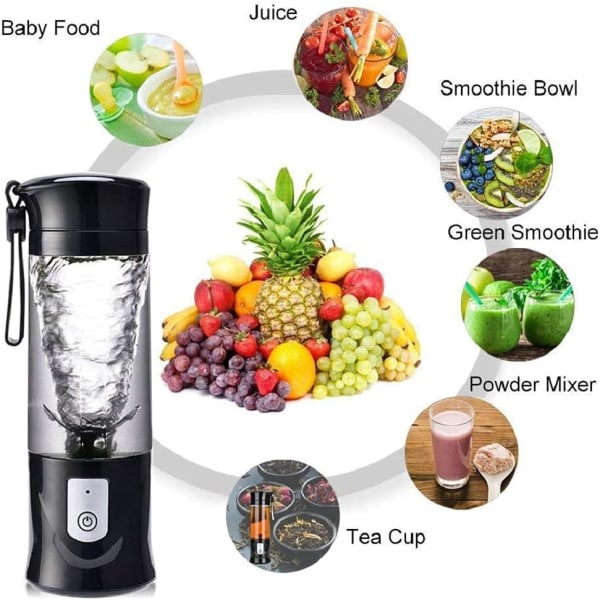 Bärbar blender, mini USB blender för smoothie, milkshake, fruktjuice, portabel blender 350-420 ml 6 blad för sport och resor, BPA-fri,