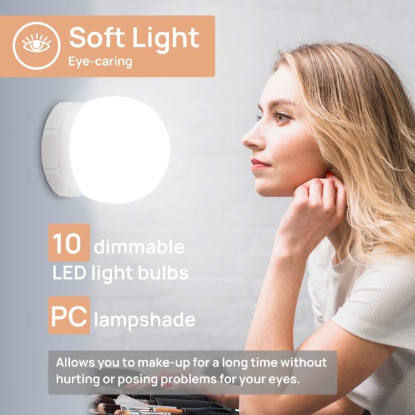 Hollywood Style LED sminkspegelljussats med adapter, 10 LE