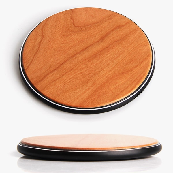 Trådlös laddare Wood Charging Pad- 15W snabbladdningsstation - cherry wood