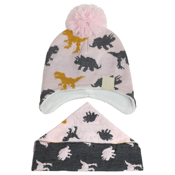 Stickad baby mössa halsduk set Dinosaurie jacquard flicka öronvärmare Vinn