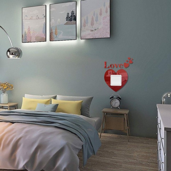 Akryl 3D-spegel Reflekterande Switch Stickers Love Living Room