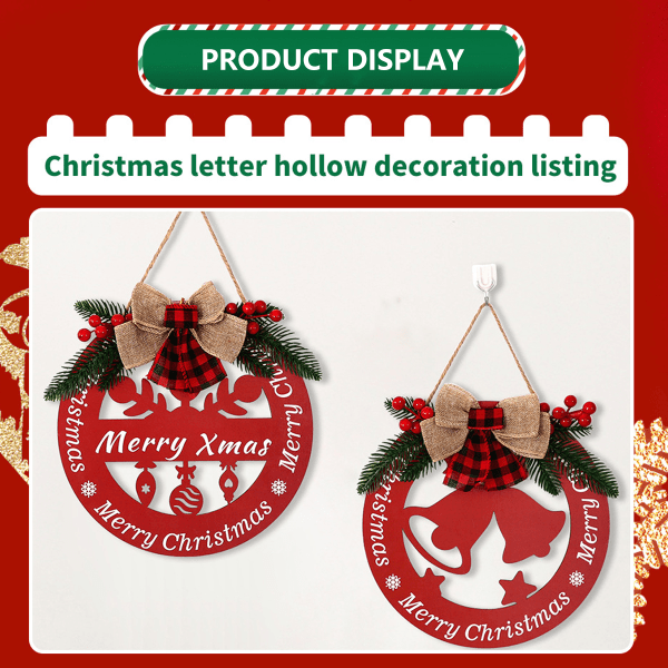 Christmas trä hängande ornament, jul väggdekor front letter