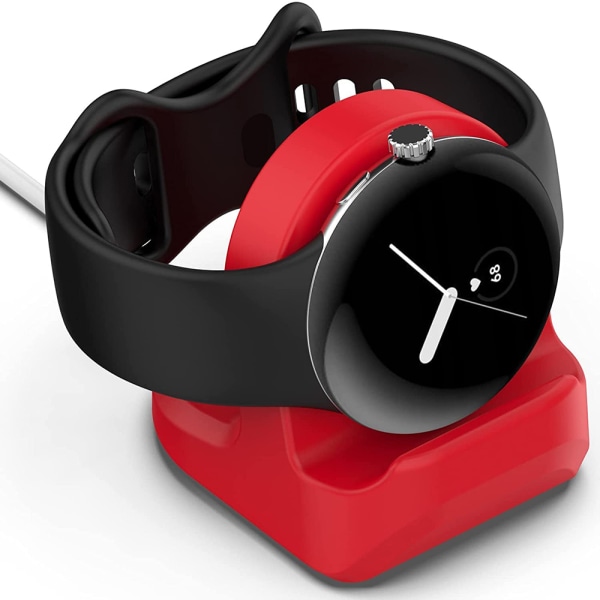 Ställ kompatibel med Google Pixel Watch Laddningsstation, Laddningsstationshållare Silikondocka för Google Pixel Watch 2022 Röd