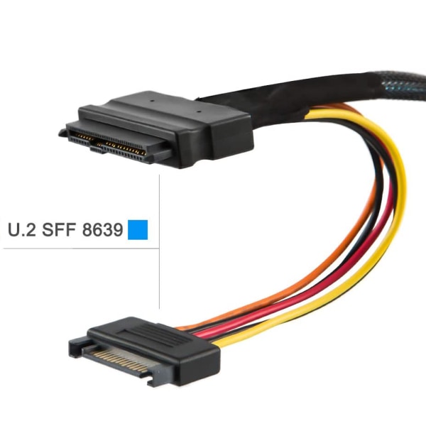 SFF-8643 till SFF 8639-kabel, 12 GB/s Mini SAS HD-kabel Intern Mini SAS SFF 8643 till U.2 SFF 8639-kabel med 15-stifts hon-SATA-strömanslutning